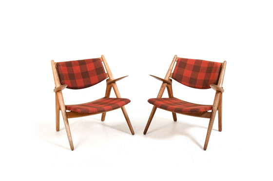 Image 1 of Early Pair CH-28 Oak Easychairs by Hans J. Wegner