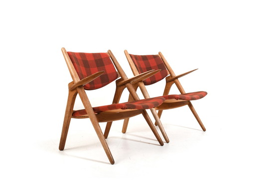 Image 1 of Early Pair CH-28 Oak Easychairs by Hans J. Wegner