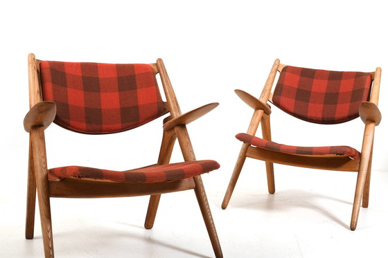 Image 1 of Early Pair CH-28 Oak Easychairs by Hans J. Wegner