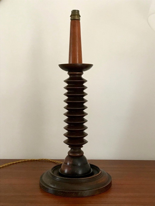 Turned Wood Lamp By Charles Dudouyt