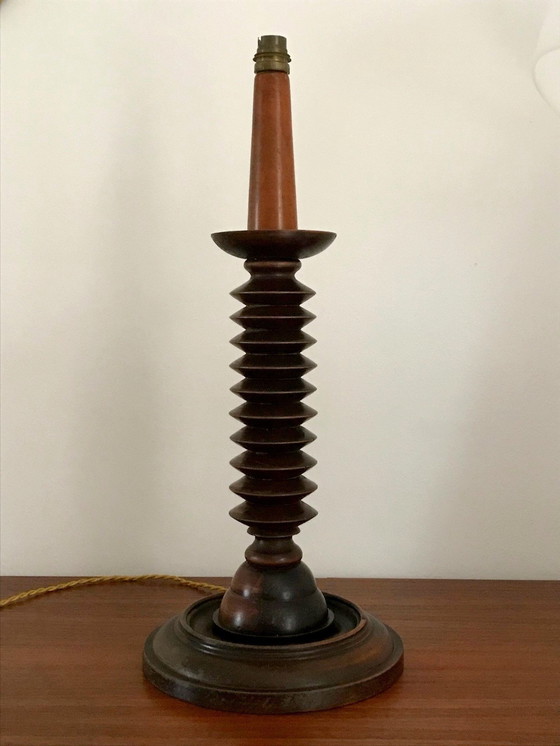 Image 1 of Turned Wood Lamp By Charles Dudouyt