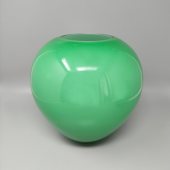 Image 1 of 1960s Gorgeous Green Vase by Ind. Vetraria Valdarnese. Made in Italy