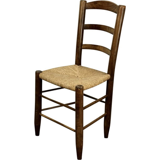 Vintage Bauche N°19 chair in solid wood and straw by Charlotte Perriand