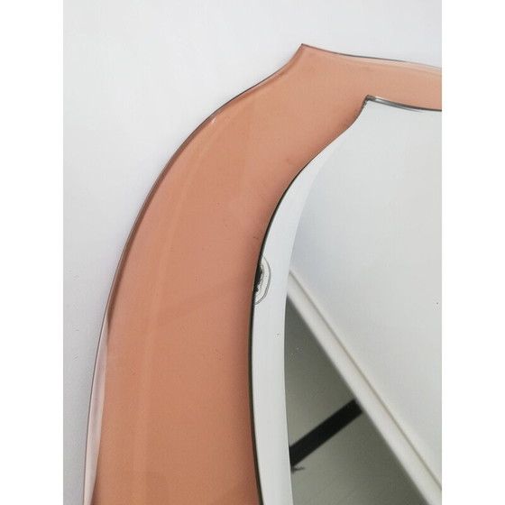 Image 1 of Mid-century pink glass wall mirror, Italy 1960s