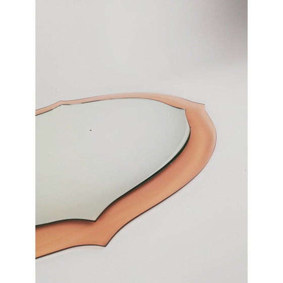 Image 1 of Mid-century pink glass wall mirror, Italy 1960s