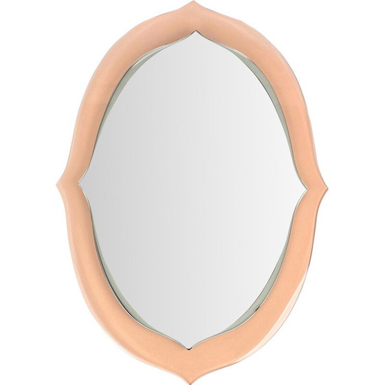 Image 1 of Mid-century pink glass wall mirror, Italy 1960s