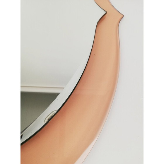 Image 1 of Mid-century pink glass wall mirror, Italy 1960s