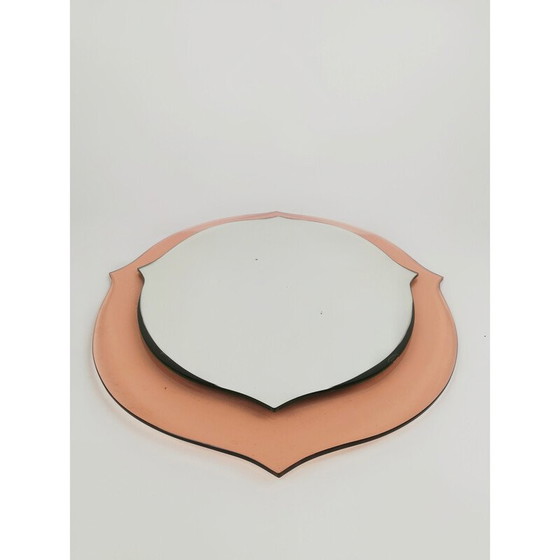 Image 1 of Mid-century pink glass wall mirror, Italy 1960s