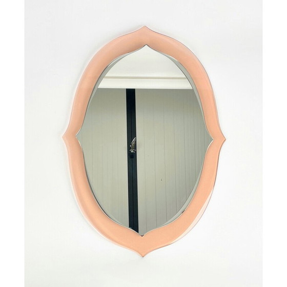 Image 1 of Mid-century pink glass wall mirror, Italy 1960s