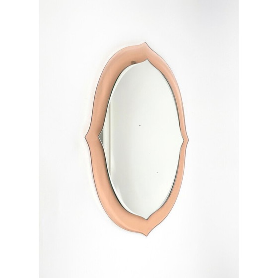 Image 1 of Mid-century pink glass wall mirror, Italy 1960s