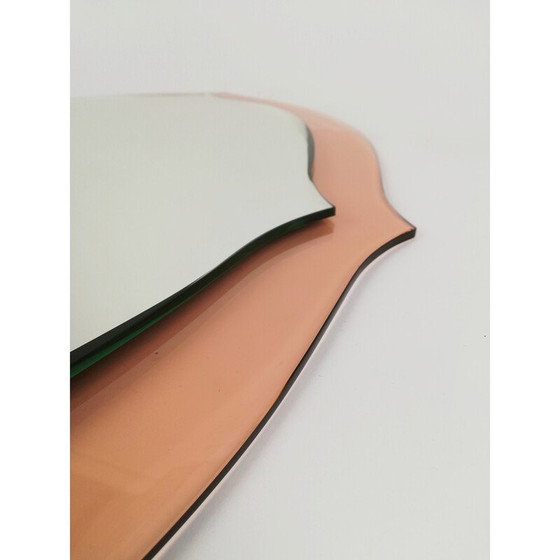 Image 1 of Mid-century pink glass wall mirror, Italy 1960s