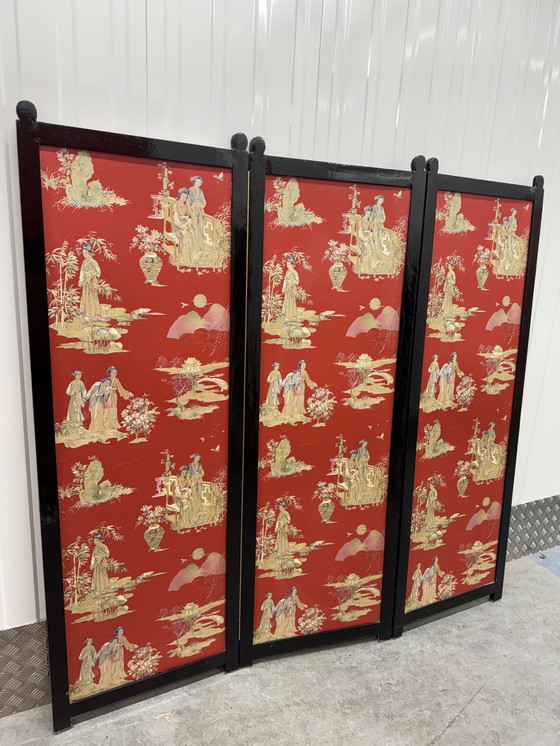 Image 1 of Stunning Large And Ancient Decorated Chinese Wood Folding Screen