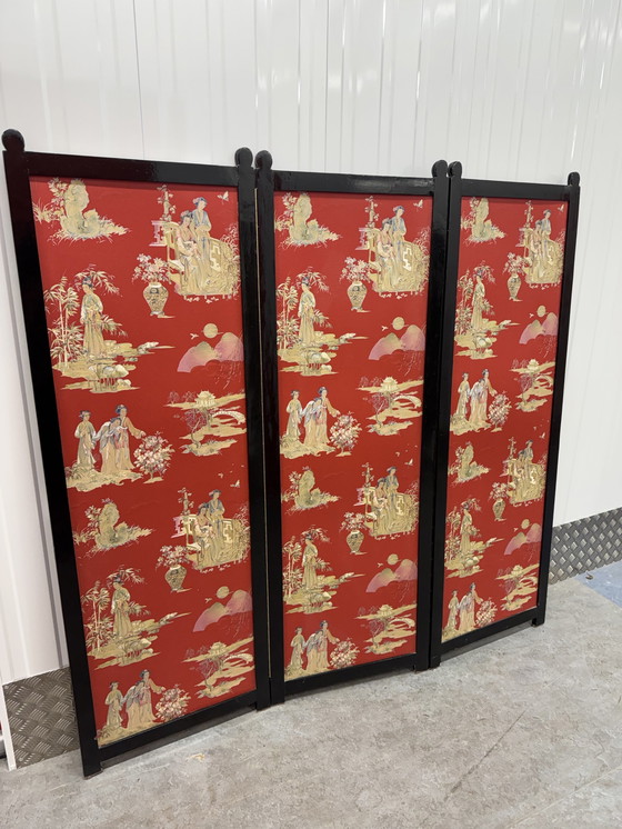 Image 1 of Stunning Large And Ancient Decorated Chinese Wood Folding Screen