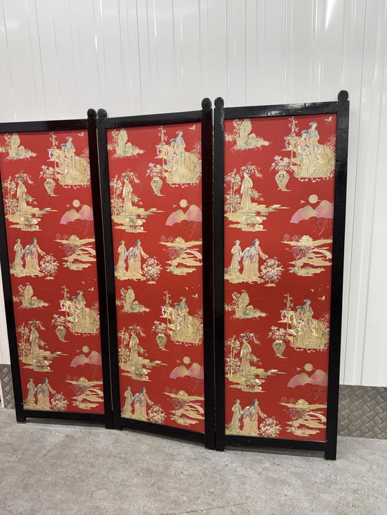 Image 1 of Stunning Large And Ancient Decorated Chinese Wood Folding Screen