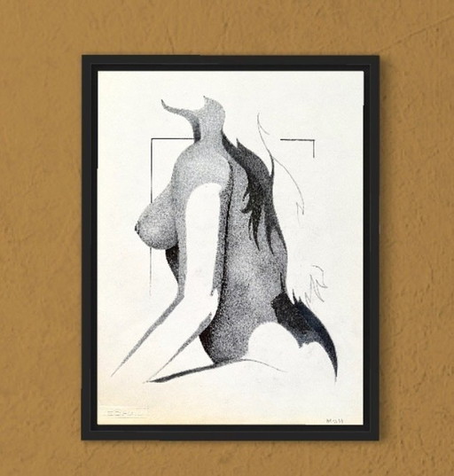 India Ink - Nude Woman - Eugène Eechaut - Art Fantastique - 1984