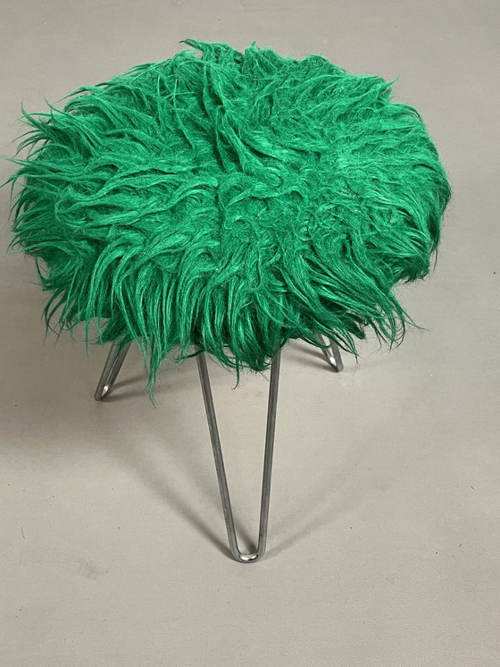 Image 1 of Taburete de horquilla de los años setenta con patas de horquilla cromadas y esponjosas 