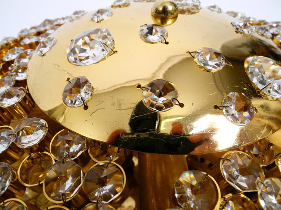 Image 1 of Splendida lampada da soffitto o da parete Palwa in ottone degli anni '70 con pietre di cristallo sfaccettate