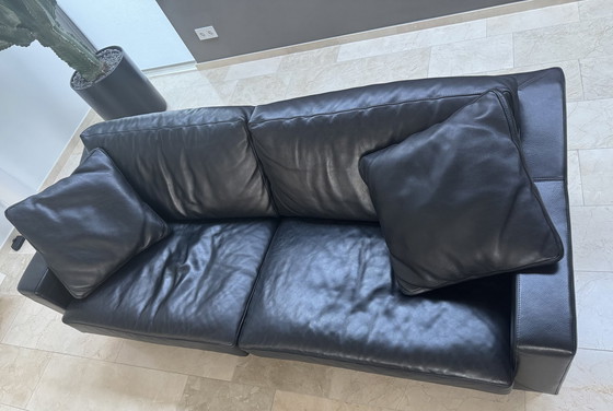 Image 1 of 2 X Three Seater Sofa From Leolux In Black Leather + 4 Loose Cushions