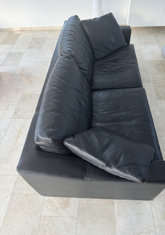 Image 1 of 2 X Three Seater Sofa From Leolux In Black Leather + 4 Loose Cushions