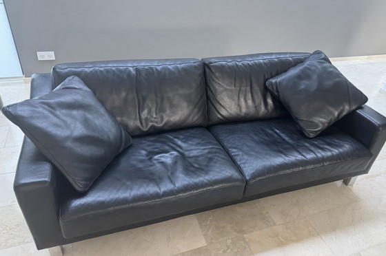 Image 1 of 2 X Three Seater Sofa From Leolux In Black Leather + 4 Loose Cushions