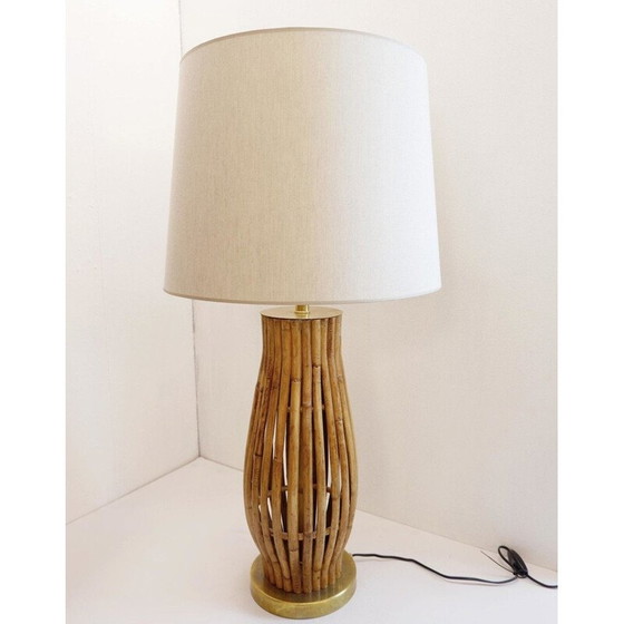 Image 1 of Coppia di grandi lampade da tavolo vintage in ottone e bambù