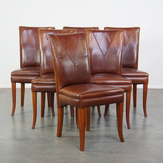 Image 1 of 6 X Beef Leather Design Dining Chair