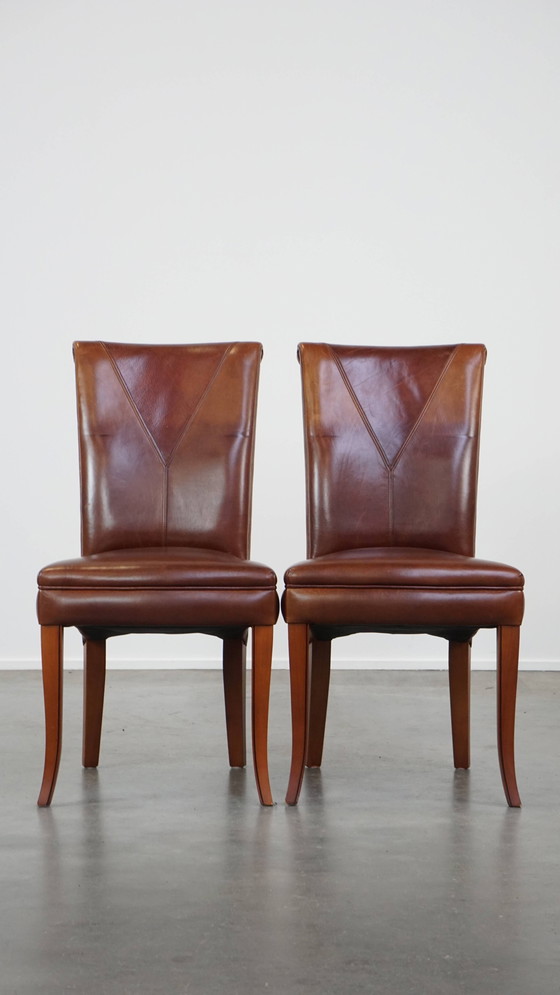 Image 1 of 6 X Beef Leather Design Dining Chair