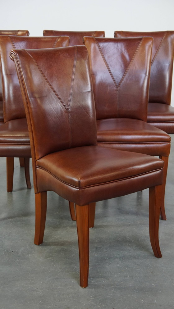 Image 1 of 6 X Beef Leather Design Dining Chair