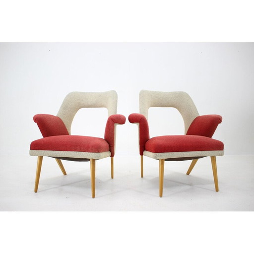 Pair of mid century white and red armchairs, 1960s