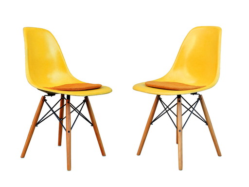 2 Yellow DSW Chairs by Charles and Ray Eames for Herman Miller