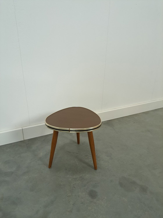 Image 1 of Small side table brown formica top, vintage plant table