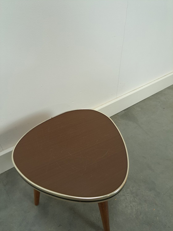 Image 1 of Small side table brown formica top, vintage plant table