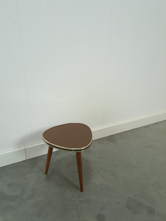 Image 1 of Small side table brown formica top, vintage plant table