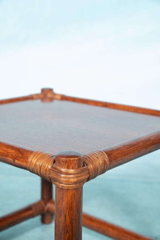 Image 1 of Table basse vintage en rotin 1960s, table d'appoint en osier boho