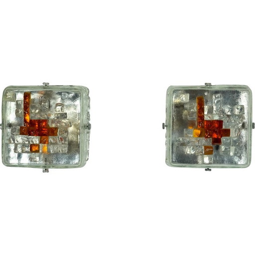 Pair of vintage wall lamps in cut murano glass by Poliarte, Italy 1970s