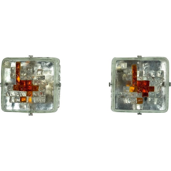 Image 1 of Pair of vintage wall lamps in cut murano glass by Poliarte, Italy 1970s