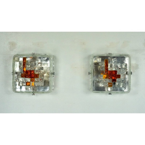 Image 1 of Pair of vintage wall lamps in cut murano glass by Poliarte, Italy 1970s