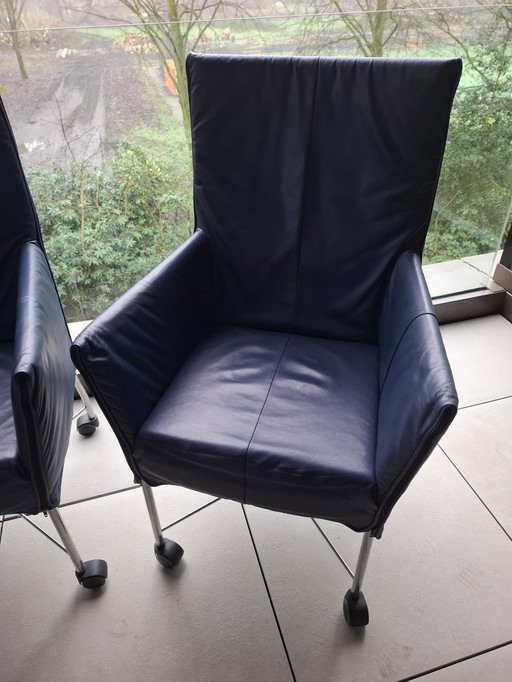 6 Montis Chaplin Blue Leather Chairs