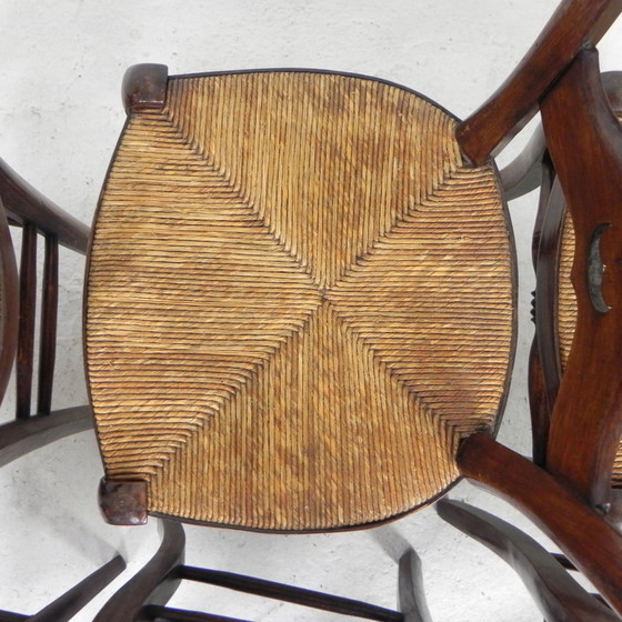 Image 1 of Set of 6 peasant chairs with wicker seat, circa 1900