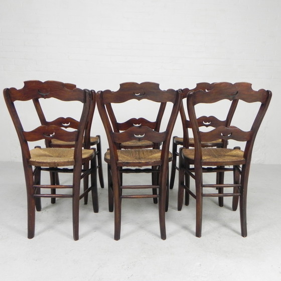 Image 1 of Set of 6 peasant chairs with wicker seat, circa 1900