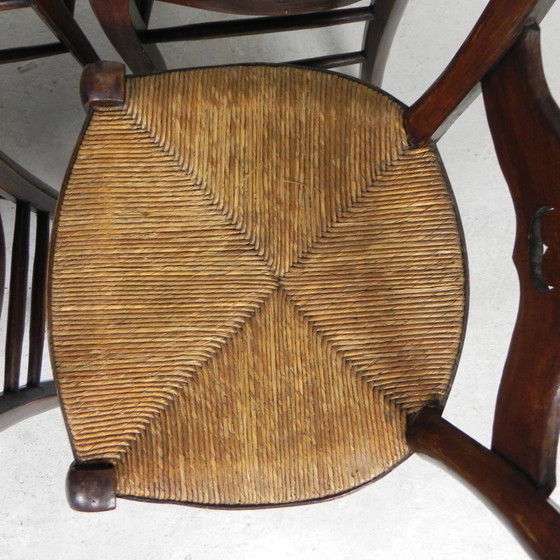 Image 1 of Set of 6 peasant chairs with wicker seat, circa 1900