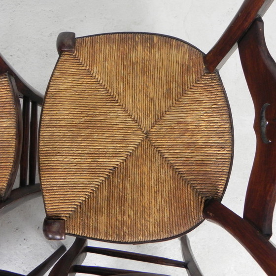 Image 1 of Set of 6 peasant chairs with wicker seat, circa 1900