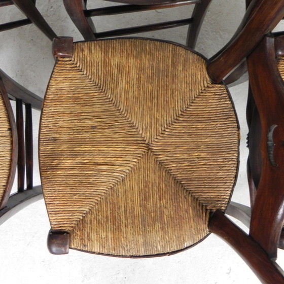 Image 1 of Set of 6 peasant chairs with wicker seat, circa 1900