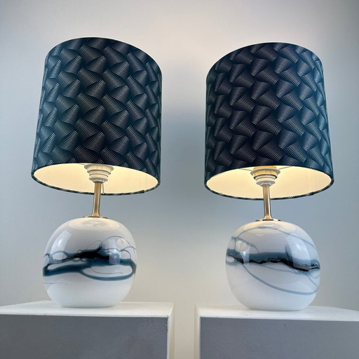 Pair of Sakura table lamps by Michael Bang for Holmegaard, Denmark 1980