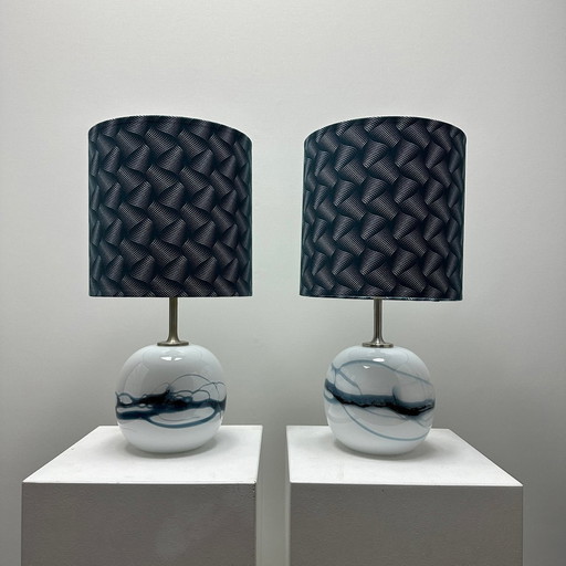 Pair of Sakura table lamps by Michael Bang for Holmegaard, Denmark 1980