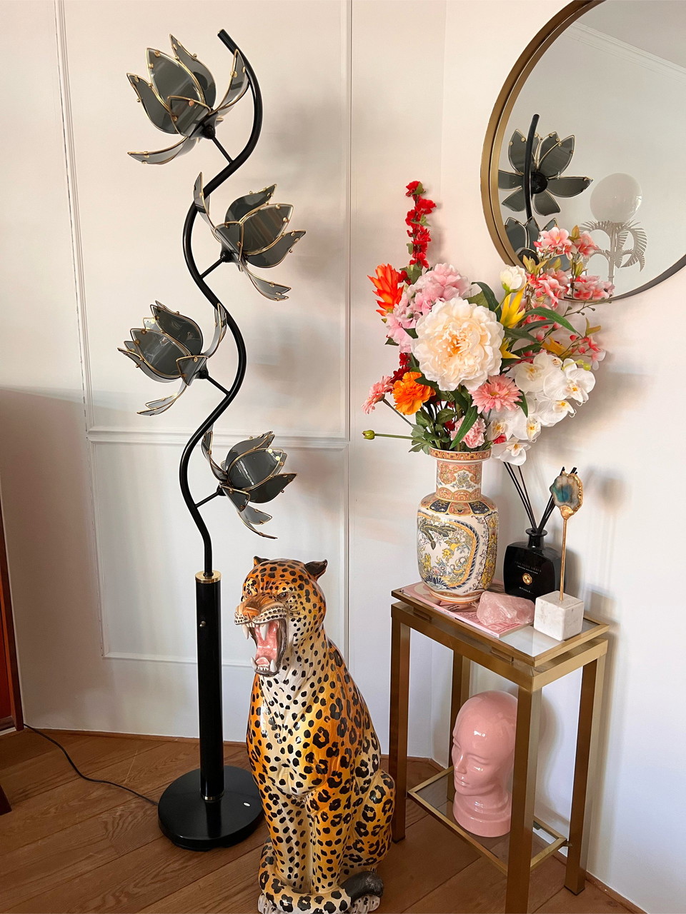 Vintage lotus store flower floor lamp