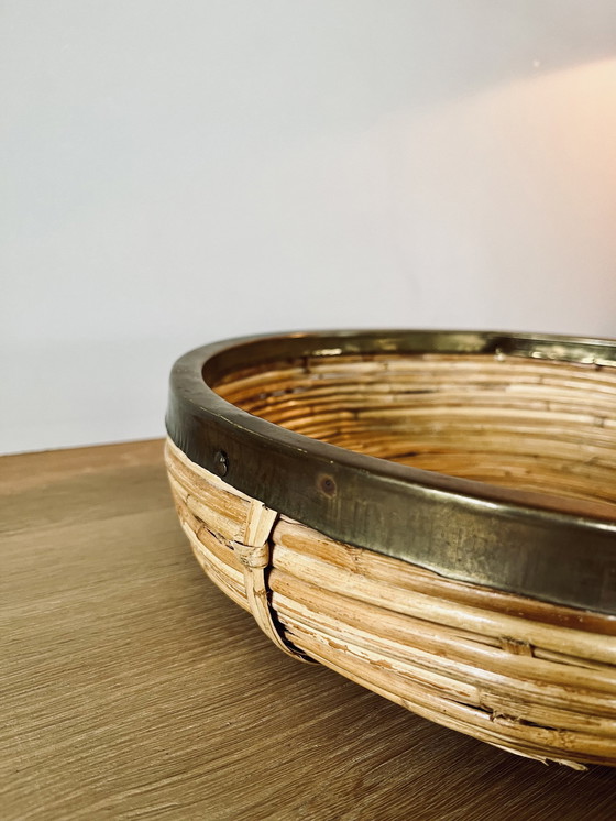 Image 1 of Rattan And Brass Basket, Italy, 1970