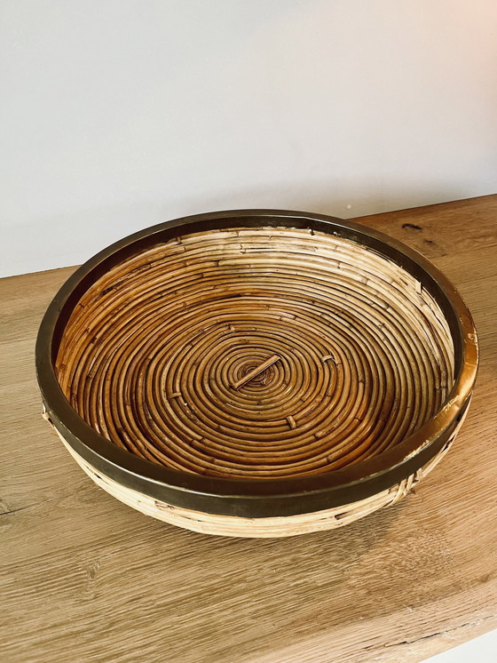 Image 1 of Rattan And Brass Basket, Italy, 1970