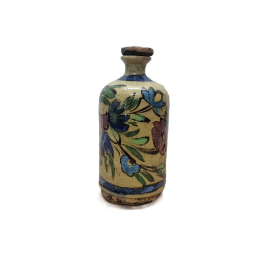 Antique Persian Qajar Ceramic Round Bottle, From Around 1900