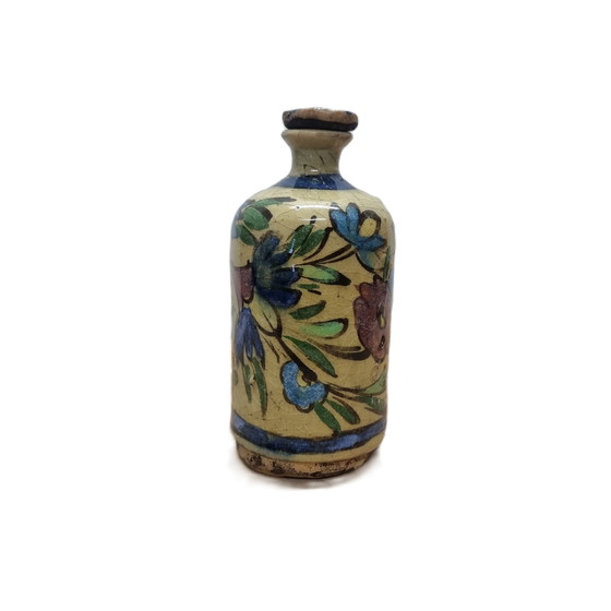 Image 1 of Antique Persian Qajar Ceramic Round Bottle, From Around 1900